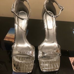 Silver Open toe heels
